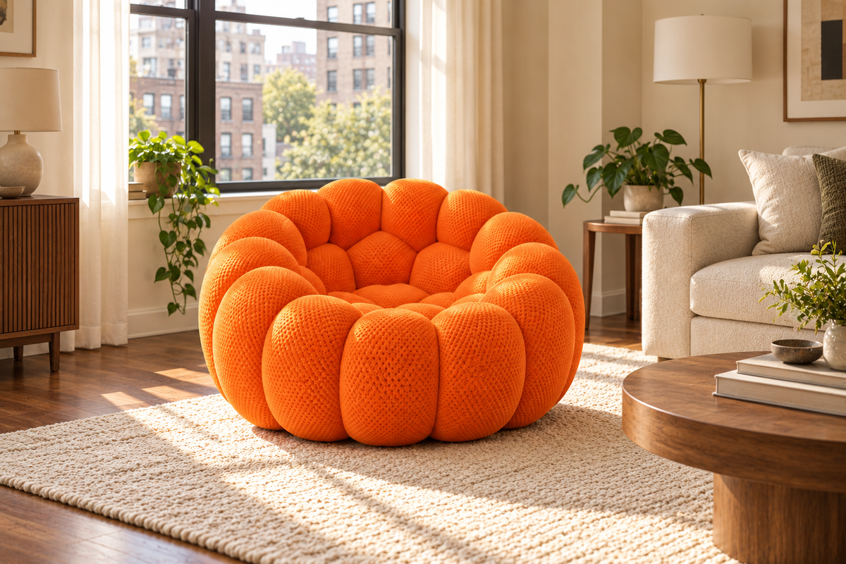 The Poffelo Armchair in a warm, inviting living room