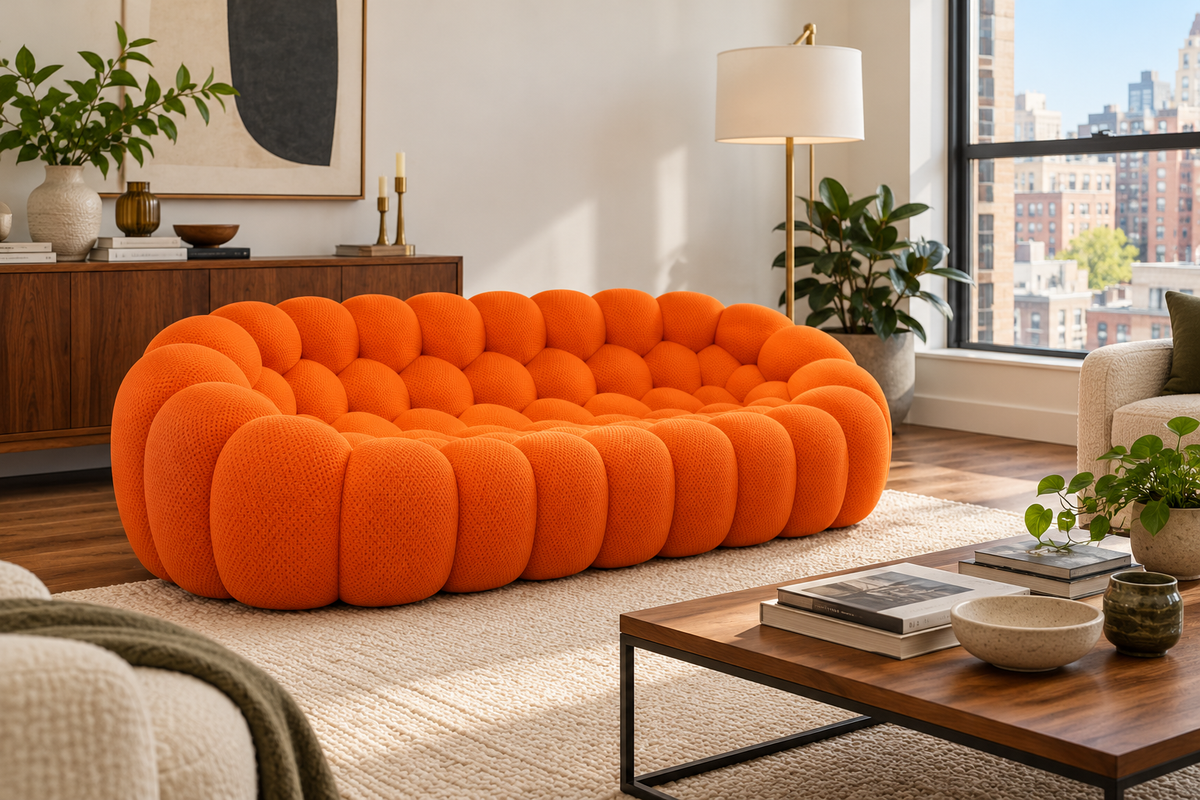 The Poffelo Sofa in a warm, inviting living room